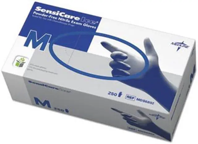 Alt view image 3 of 4 - Medline Sensicare Ice Nitrile Exam Gloves Powder-Free Medium Blue 250/Box