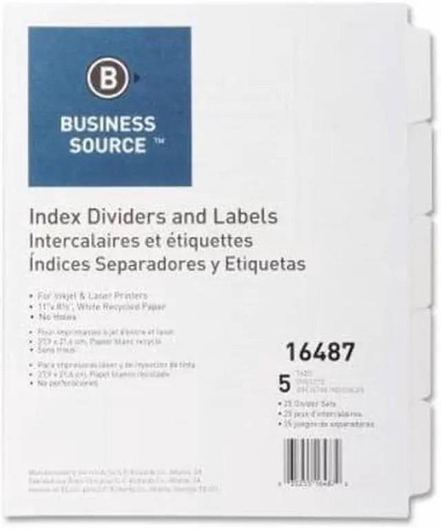 Alt view image 4 of 5 - Business Source Index Dividers Unpunched 5-Tab 25 Sets/BX White 16487