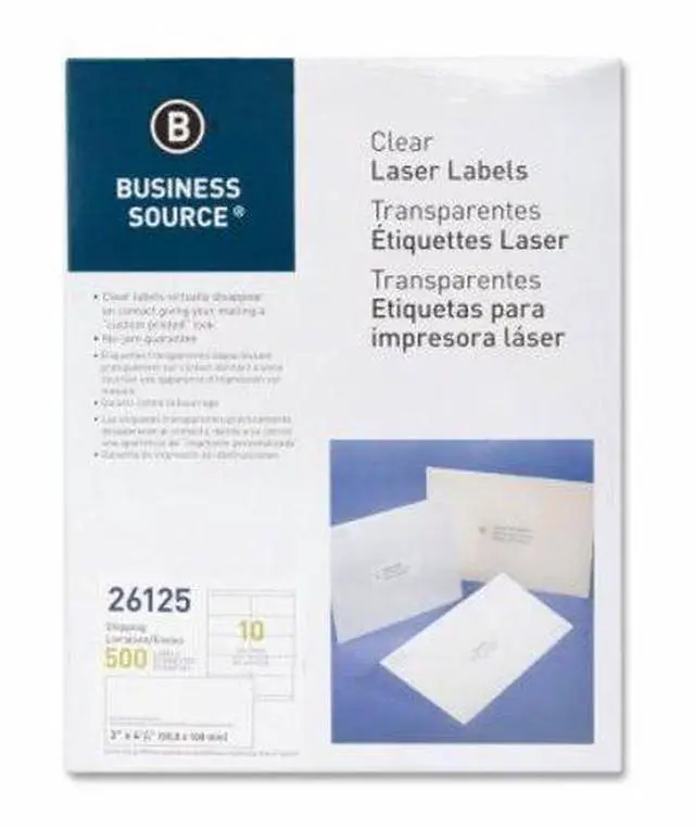 Alt view image 6 of 9 - Business Source Shipping Labels Laser Permanent 2"x4-1/4" 500/PK Clear 26125