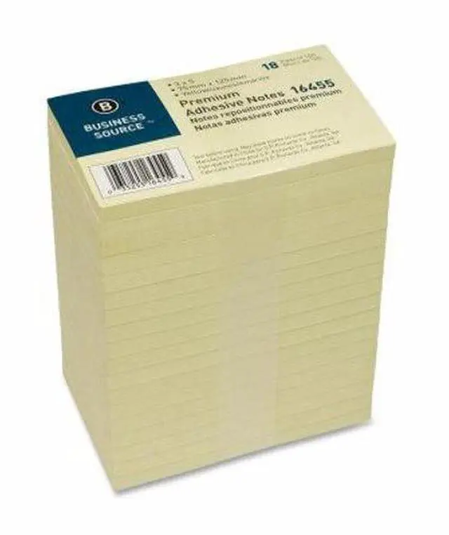 Alt view image 5 of 5 - Business Source Adhesive Note Pads Plain 3"x5" 100 Sht/PD 18/PK Yellow 16455