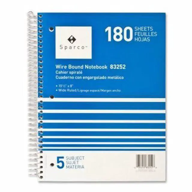 Alt view image 5 of 5 - Sparco Notebooks 5 Subject 10-1/2"x8" Wide Ruled 180 Sht AST 83252