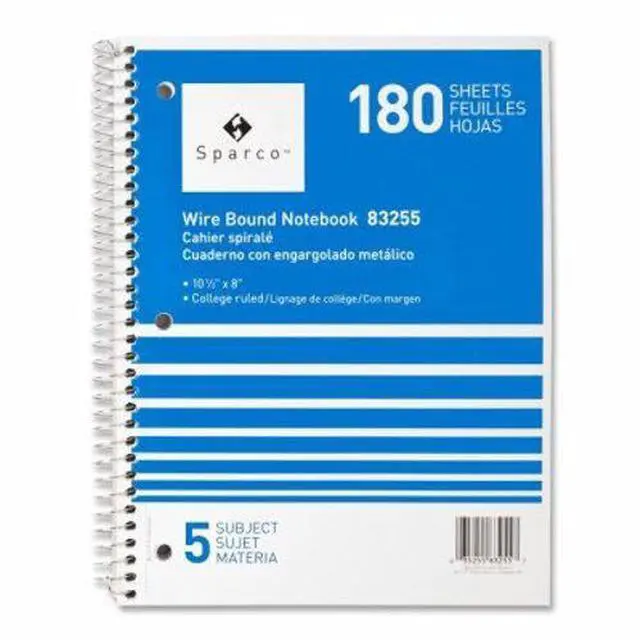 Alt view image 5 of 11 - Sparco Notebooks 5 Subject 10-1/2"x8" College Ruled 180 Sht AST 83255