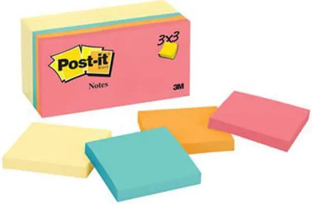 Alt view image 3 of 10 - 3M 65414YWM Note Pad Assortment, 3 x 3, 7 Canary Yellow & 7 Assorted Bright 100-Sheet Pads