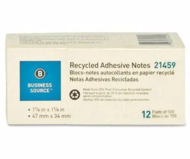 Alt view image 2 of 8 - Recycled Adhesive Note Pads 1-7/8" x 1-3/8" 12/PK Yellow