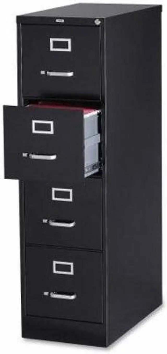 Alt view image 11 of 12 - Lorell 4-Drawer Vertical File w/ Lock 15"x25"x52" Black 60650