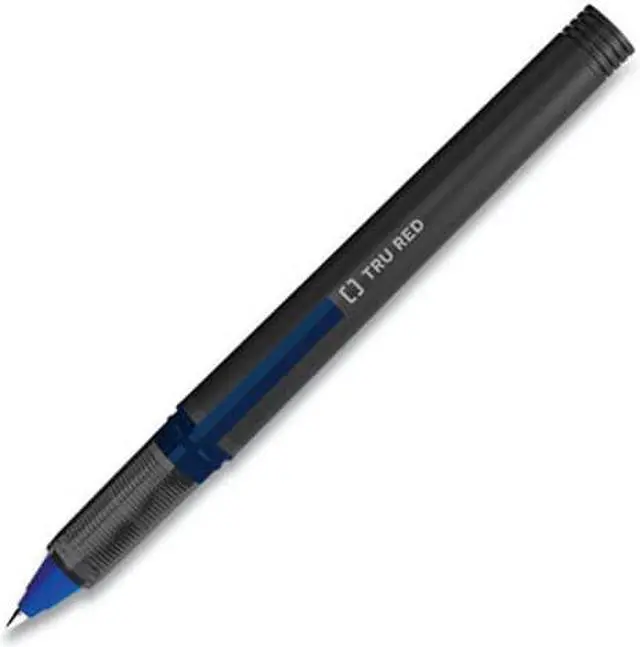 Alt view image 2 of 4 - Tru Red Roller Ball Pen, Stick, Fine 0.5 mm, Blue Ink, Black Barrel, Dozen