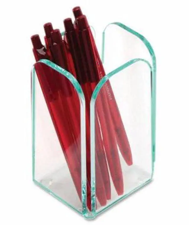 Alt view image 5 of 7 - Lorell Transparent Pencil Cup 2-3/4"x2-3/4"x4-3/4" CL/Green 80656