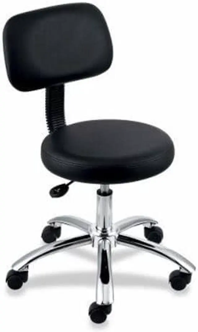 Alt view image 7 of 15 - Lorell Pneumatic Height Stool w/Back 24"x24"x36" Black 69511