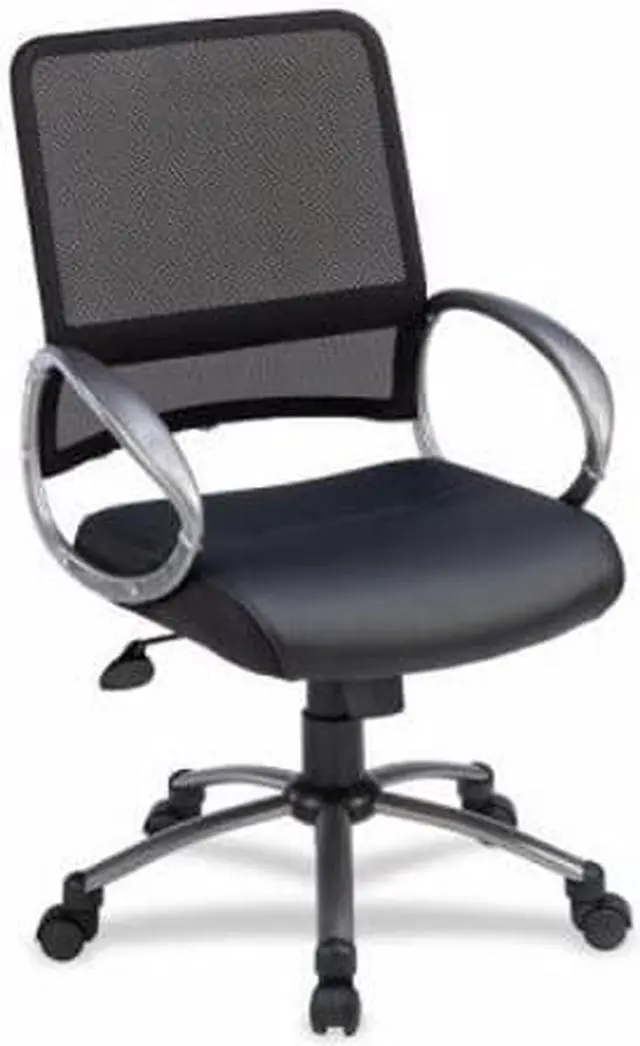 Alt view image 6 of 10 - Lorell Mesh Back Task Chair Leather Seat 25"x25"x42" Black 69518