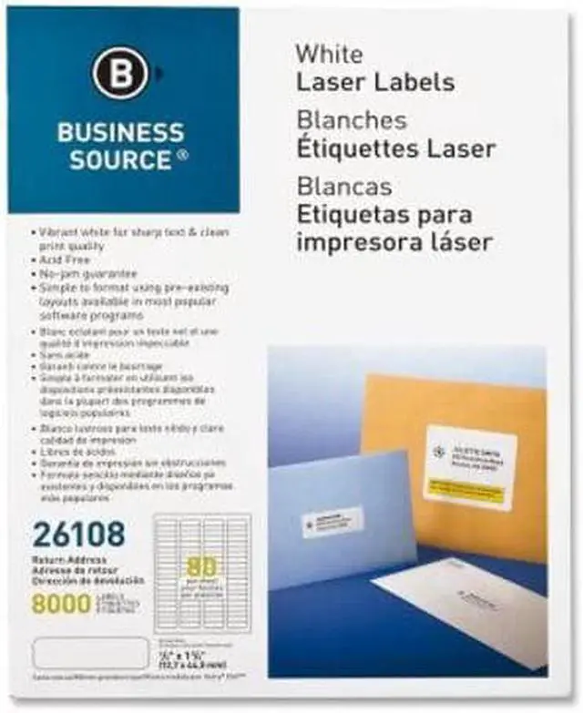 Alt view image 5 of 7 - Business Source Mailing Labels Return Address Laser 1/2"x1-3/4" 8000/PK WE 26108