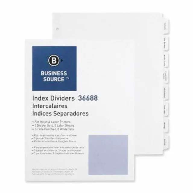 Alt view image 4 of 6 - Business Source Index Dividers 3HP 8-Tab 5 ST/PK 11"x8-1/2" White 36688