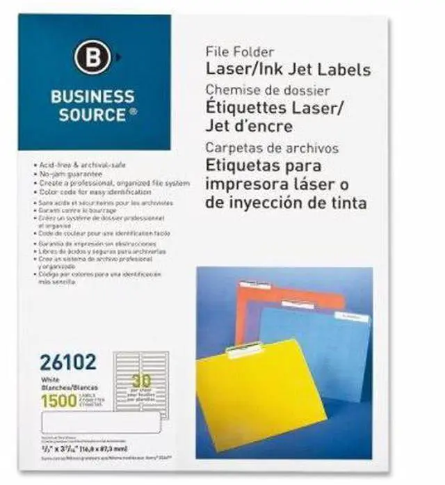 Alt view image 6 of 6 - Business Source File Folder Labels Laser/Inkjet 2/3"x3-7/16" 1500/PK White 26102