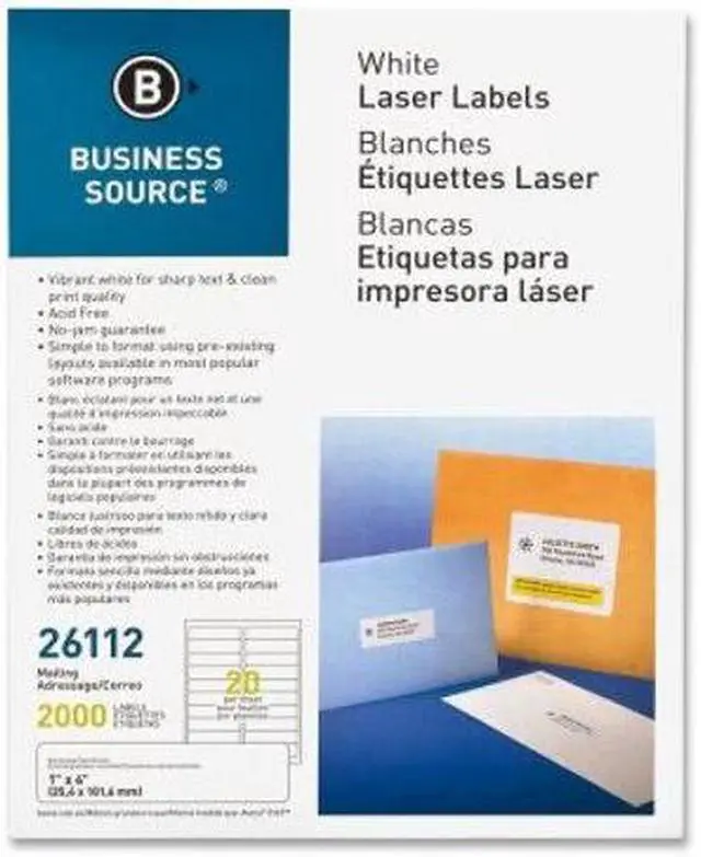 Alt view image 7 of 9 - Business Source Mailing Labels Laser 1"x4" 2000/PK White 26112