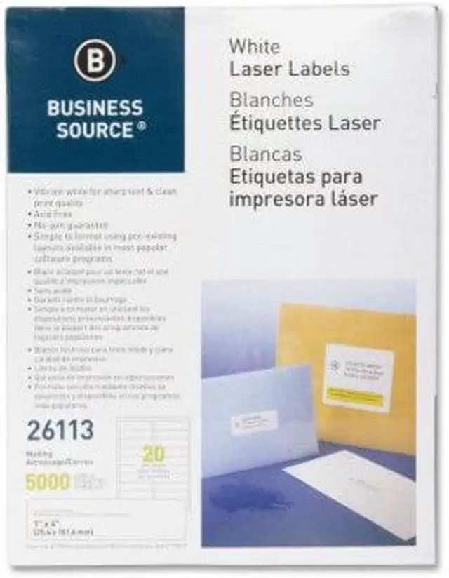 Alt view image 6 of 9 - Business Source Mailing Labels Laser 1"x4" 5000/PK White 26113