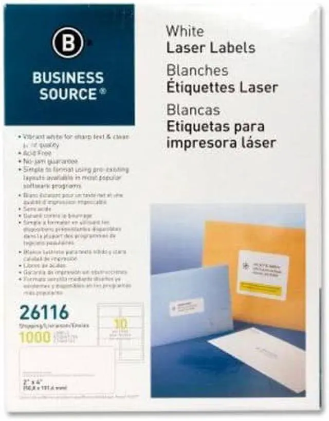 Alt view image 5 of 7 - Business Source Mailing Labels Shipping Laser 2"x4" 1000/PK White 26116