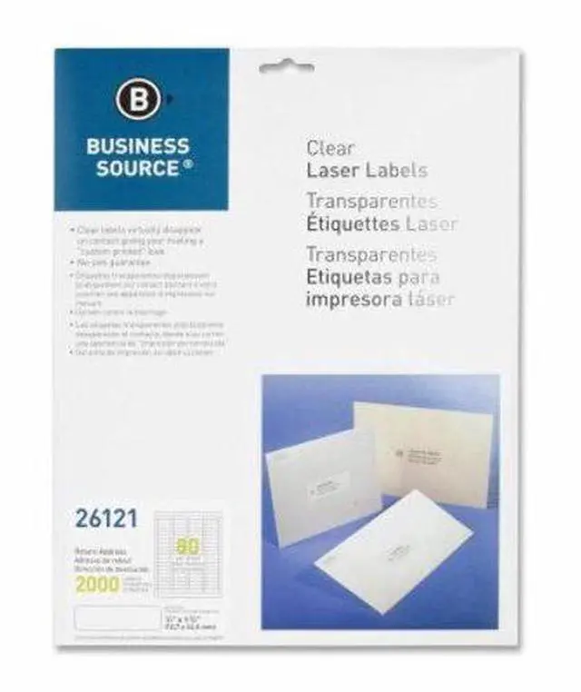 Alt view image 5 of 5 - Business Source Laser Labels Return Address 1/2"x1-3/4" 2000/PK Clear 26121