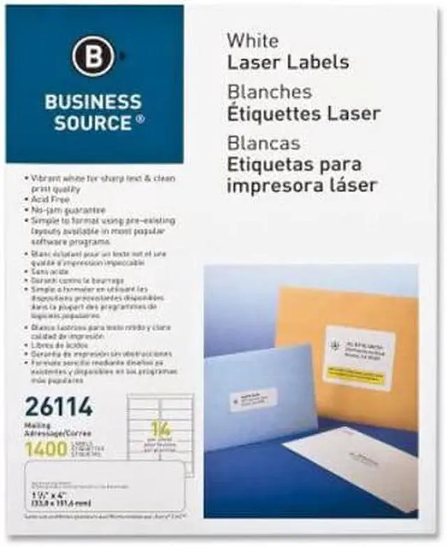 Alt view image 8 of 8 - Business Source Mailing Labels Laser 1-1/3"x4" 1400/PK White 26114