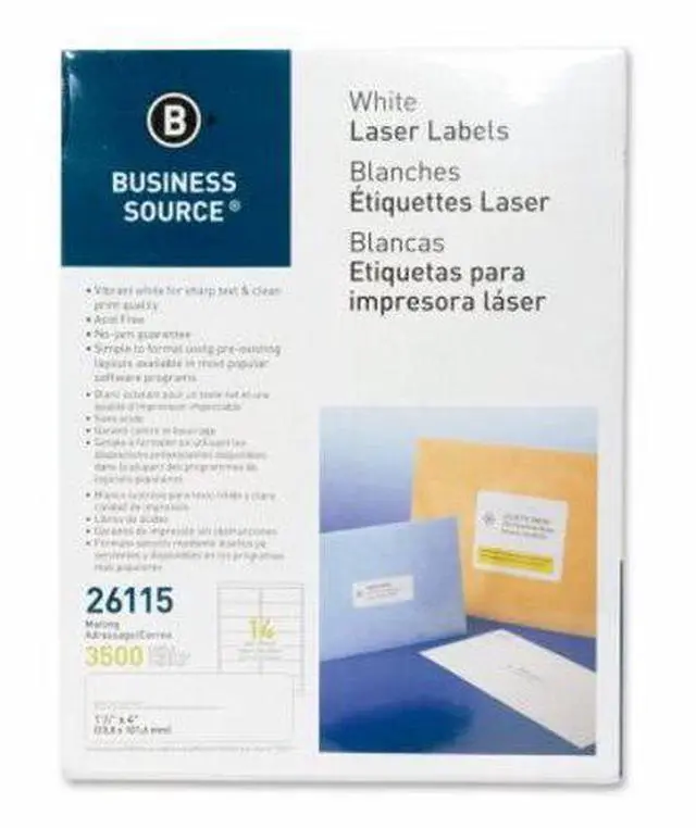 Alt view image 5 of 8 - Business Source Mailing Labels Laser 1-1/3"x4" 3500/PK White 26115