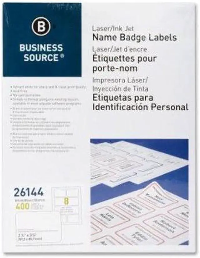Alt view image 12 of 12 - Business Source Name Badge Labels 2-1/3"x3-3/8" 400/PK Plain White 26144