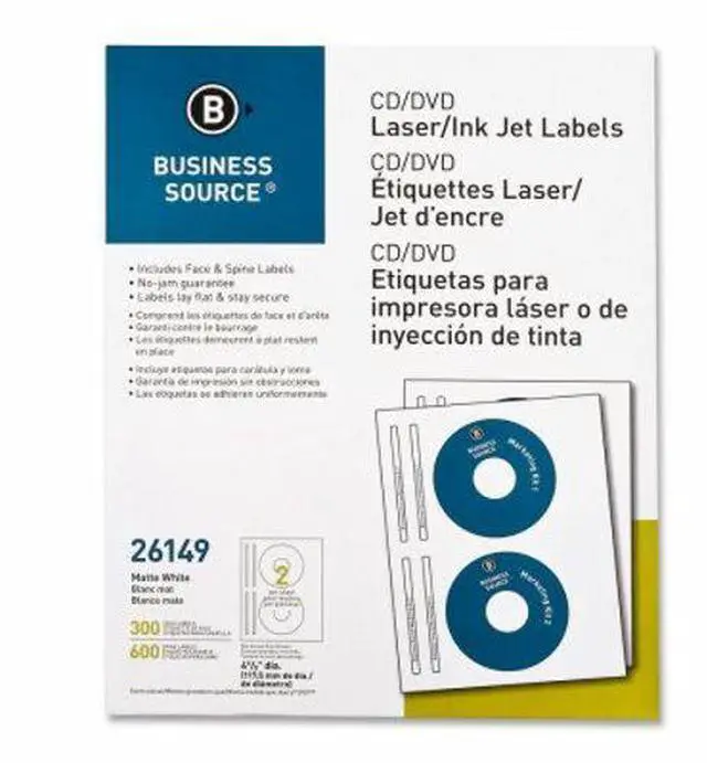 Alt view image 8 of 8 - Business Source CD/DVD Labels Laser/inkjet 300/PK White 26149