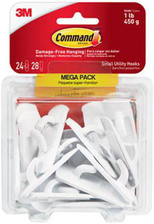 Alt view image 3 of 14 - Command General Purpose Hooks 1lb Capacity Plastic White 24 Hooks 28 Strips/Pack