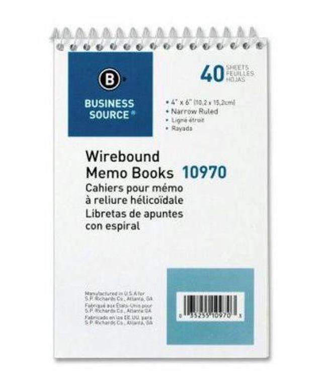Alt view image 4 of 10 - Business Source Wirebound Memo Book End Opening Wire 4"x6" 40Shts White 10970