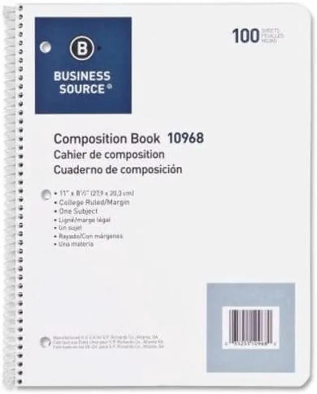 Alt view image 6 of 6 - Business Source Wirebound Notebooks 3-Hole Colg Rule 8-1/2"x11" 100Shts WE 10968