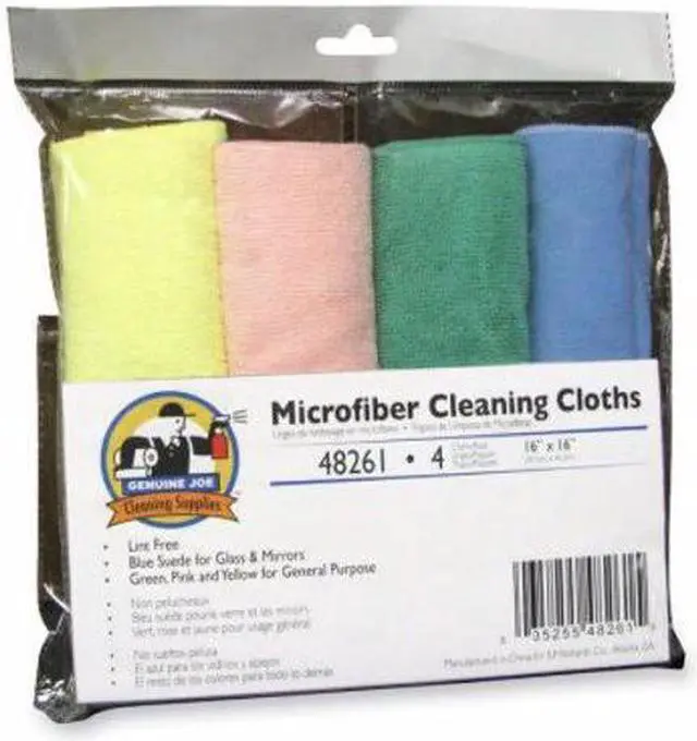 Alt view image 8 of 8 - Genuine Joe Microfiber Cleaning Cloths Lint-free 16"x16" 4/PK Assorted 48261