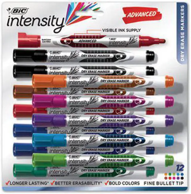 Alt view image 5 of 19 - BIC GELIPP121-AST Low Odor And Bold Writing Pen Style Dry Erase Marker, Bullet Tip, Assorted, 12