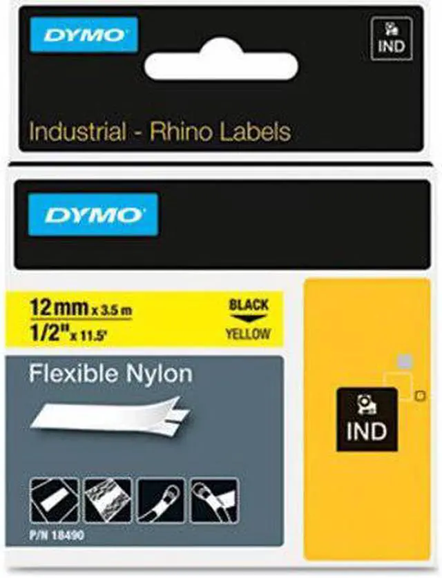 Alt view image 7 of 7 - DYMO Rhino Flexible Nylon Industrial Label Tape Cassette, 1/2" x 11-1/2ft, Yellow