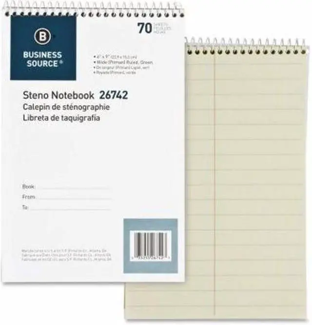 Alt view image 4 of 4 - Business Source Steno Notebooks Pitman Ruled 6"x9" 70 Shts Green 26742