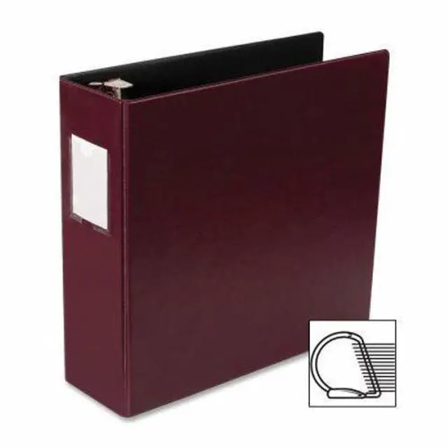 Alt view image 4 of 5 - Business Source D-Ring Binder w/Label Holder Hvy-Dty 3" Burgundy 33114