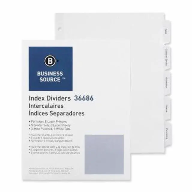 Alt view image 4 of 4 - Business Source Index Dividers 3HP 5-Tab 5 ST/PK 11"x8-1/2" White 36686