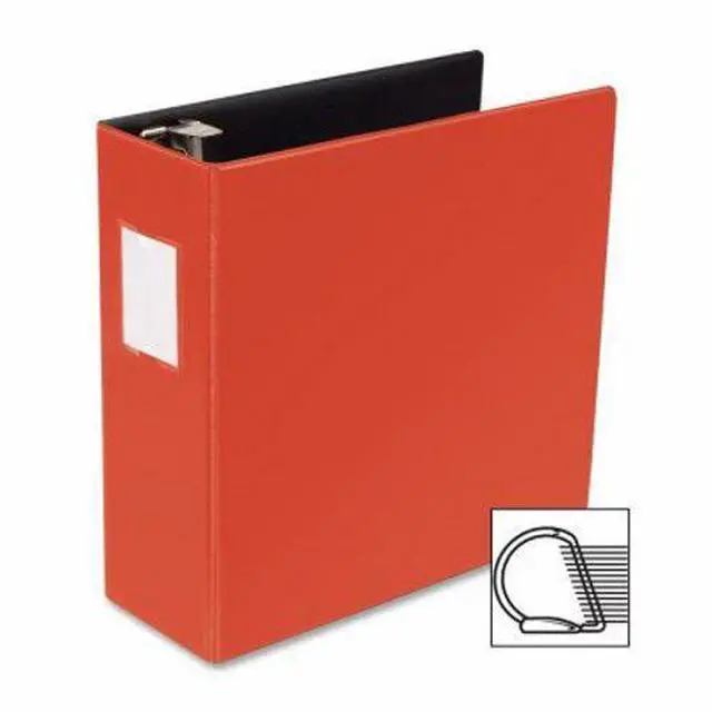 Alt view image 5 of 5 - Business Source D-Ring Binder w/Label Holder Hvy-Dty 4" Red 33120
