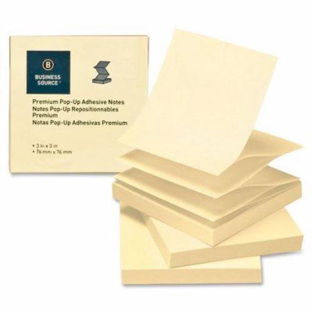 Main image of Business Source Pop-up Adhesive Note Pads 3"x3" 100 Sh 24/PK Yellow 36617