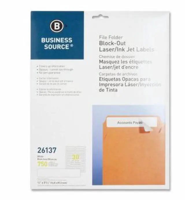 Alt view image 6 of 6 - Business Source File Fldr Labels Block-Out Lsr/Inkjet 750/PK 2/3"x3-7/16 WE