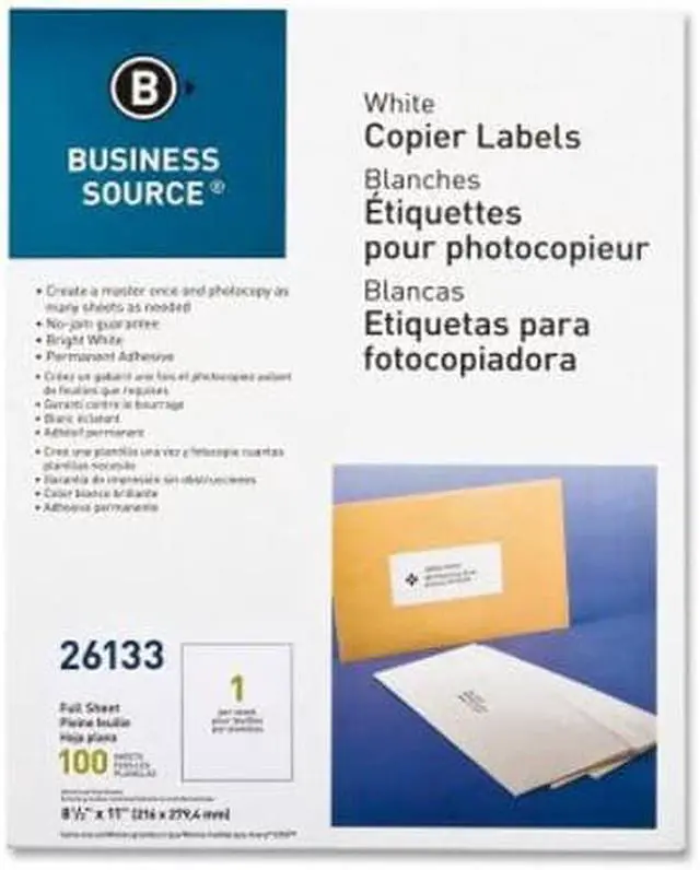 Alt view image 4 of 5 - Business Source Full Sheet Labels 8-1/2"x11" 100/PK White 26133