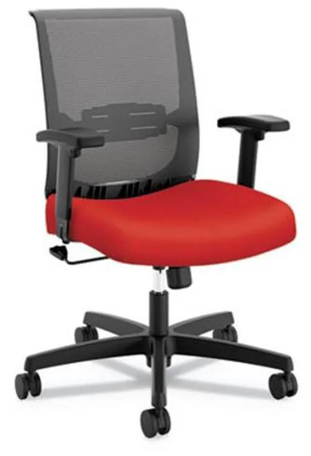 Alt view image 4 of 9 - HON Mid-Back Task Chair with Swivel-Tilt Control  Supports up to 275 lbs.  Red Seat  Black Back  Black Base CMZ1ACU67