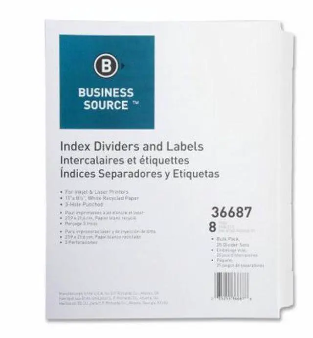 Alt view image 4 of 6 - Business Source Index Dividers 3HP 8-Tab 25 ST/PK 11"x8-1/2" White 36687