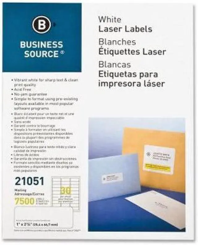 Alt view image 4 of 6 - Business Source Mailing Label Laser 1"x2-5/8" 7500/PK White 21051