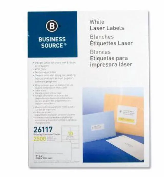 Alt view image 7 of 8 - Business Source Mailing Labels Shipping Laser 2"x4" 2500/PK White 26117