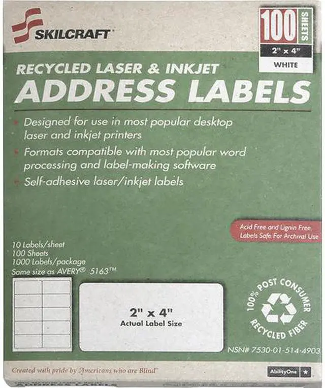 Alt view image 4 of 4 - SKILCRAFT Laser/Inkjet Printer Address Labels