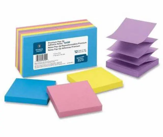 Alt view image 5 of 6 - Business Source Pop-up Adhesive Note Pads 3"x3" 100 Sh 12/PK AST Extreme 16450