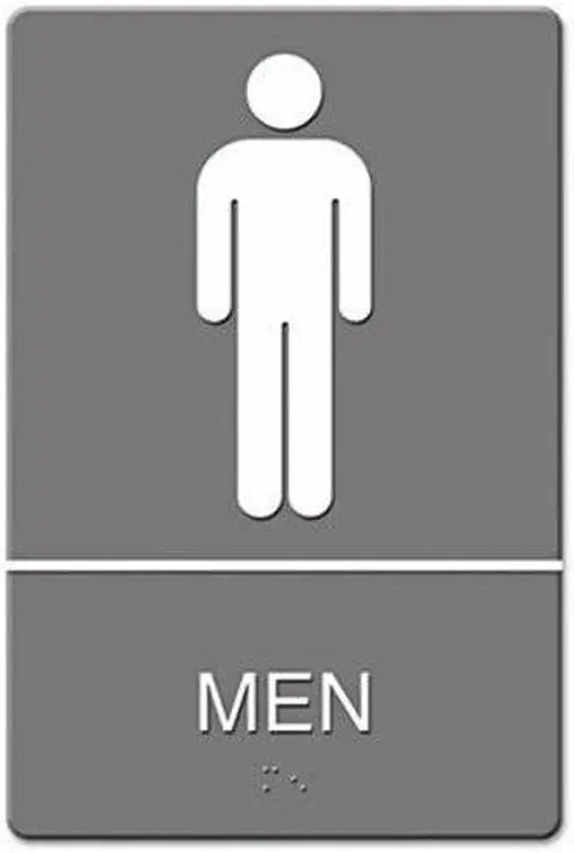 Alt view image 3 of 4 - ADA Sign, Men Restroom Symbol w/Tactile Graphic, Molded Plastic, 6 x 9, Gray