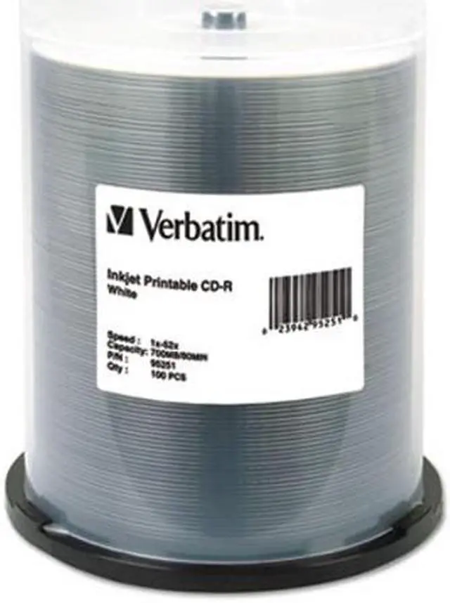 Alt view image 14 of 15 - Verbatim CD-R 700MB 52X White Inkjet Printable - 100pk Spindle