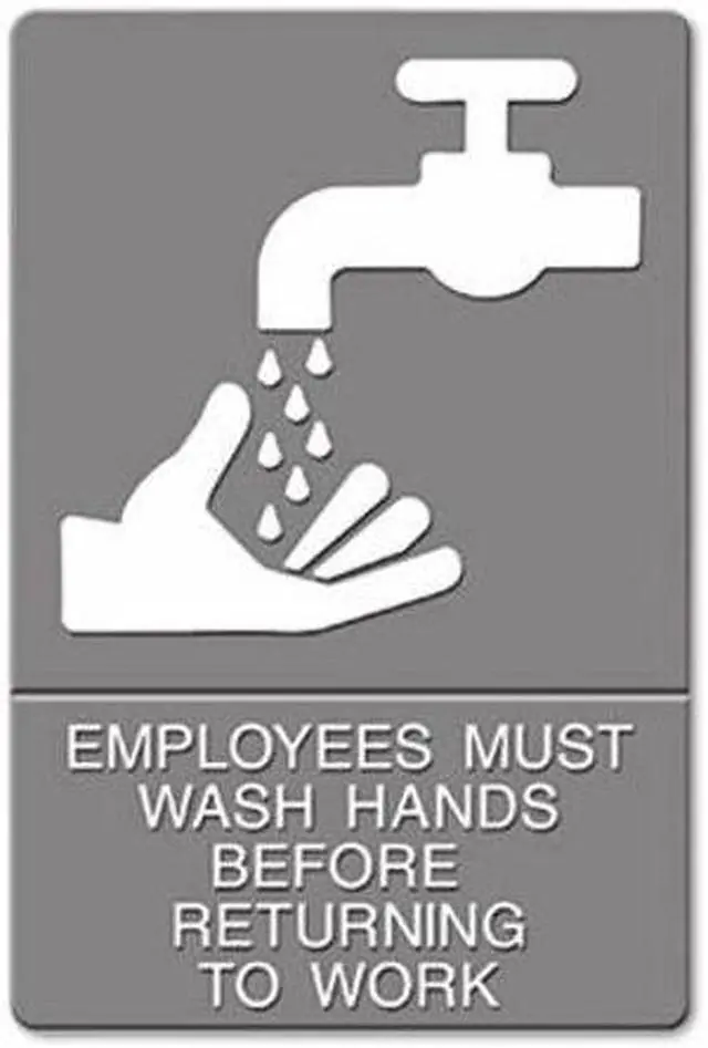 Alt view image 4 of 4 - ADA Sign, Employees Must Wash Hands... Tactile Symbol/Braille, 6 x 9, Gray