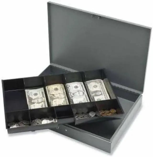Alt view image 6 of 14 - Sparco Products 15500 Cash Box,w/ 2 Keys,10 Compartments,15-2/5" x 10-1/2" x 2-1/4, GY SPR15500