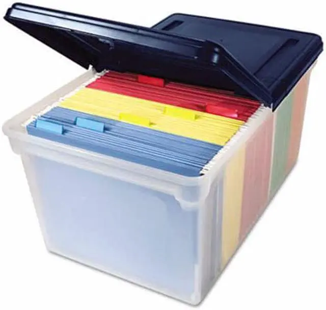 Alt view image 9 of 11 - Advantus 55797 File Tote Storage Box with Lid   Letter  Plastic  Clear/Navy