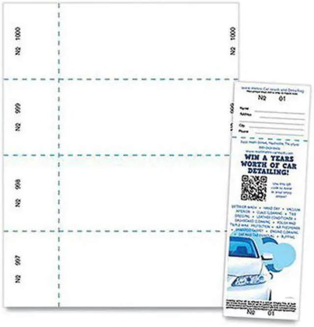 Main image of Jumbo Micro-Perforated Event/Raffle Ticket 90 lb 8.5 x 11 White 4 Tickets/Sheet 250 Sheets/Pack TJP10X9WH