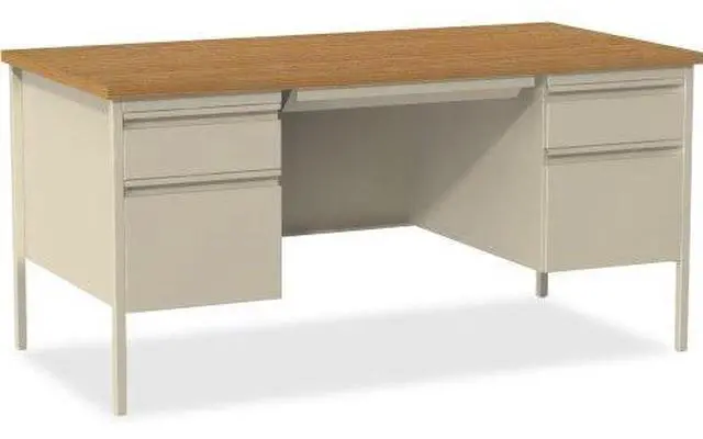 Alt view image 4 of 11 - Lorell Double Pedestal Desk 60"x30"x29-1/2" Putty Oak 60926